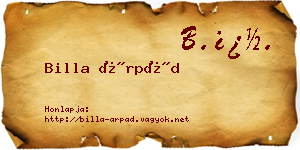 Billa Árpád névjegykártya